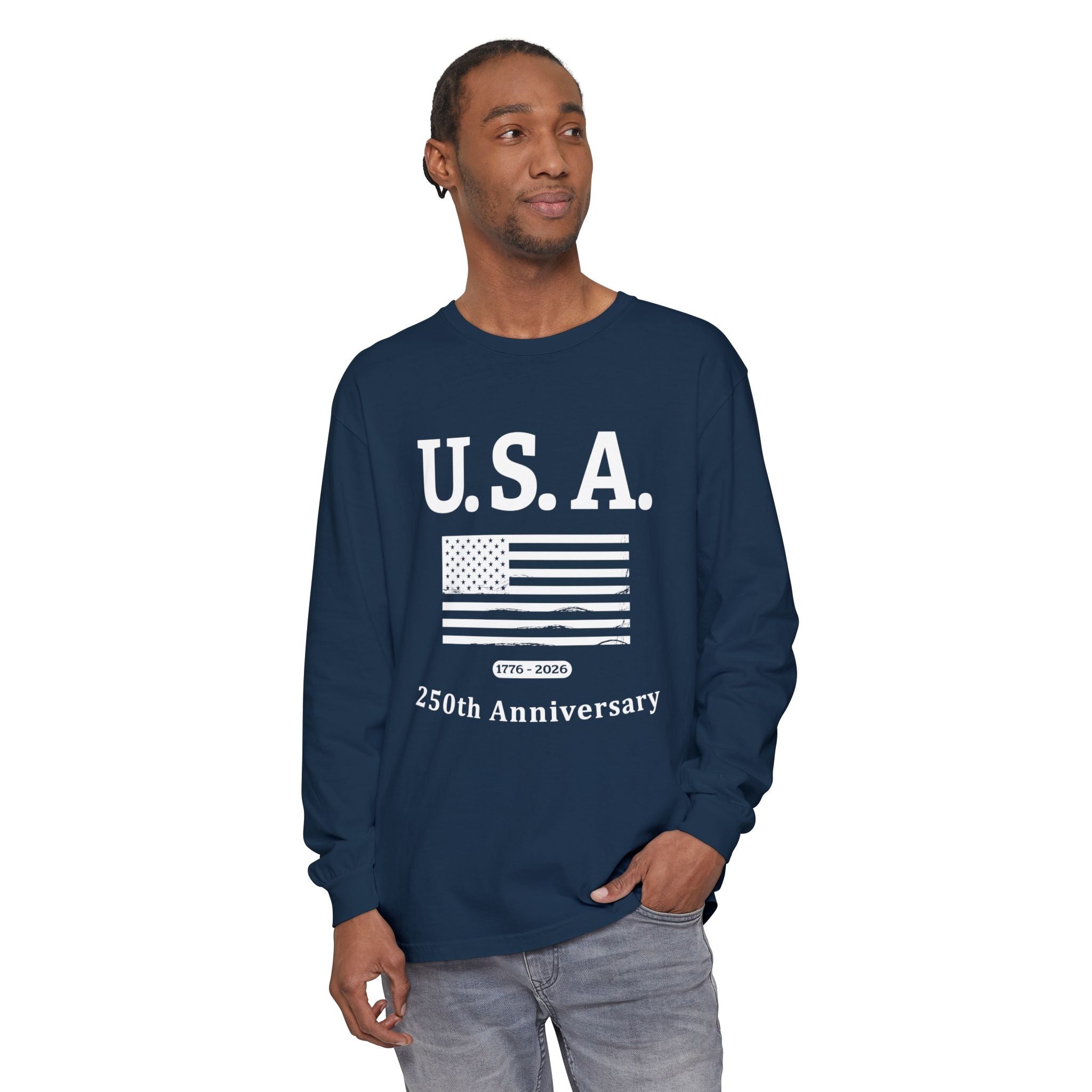 U.S.A. 1776-2026 Distressed Flag Long Sleeve T-Shirt