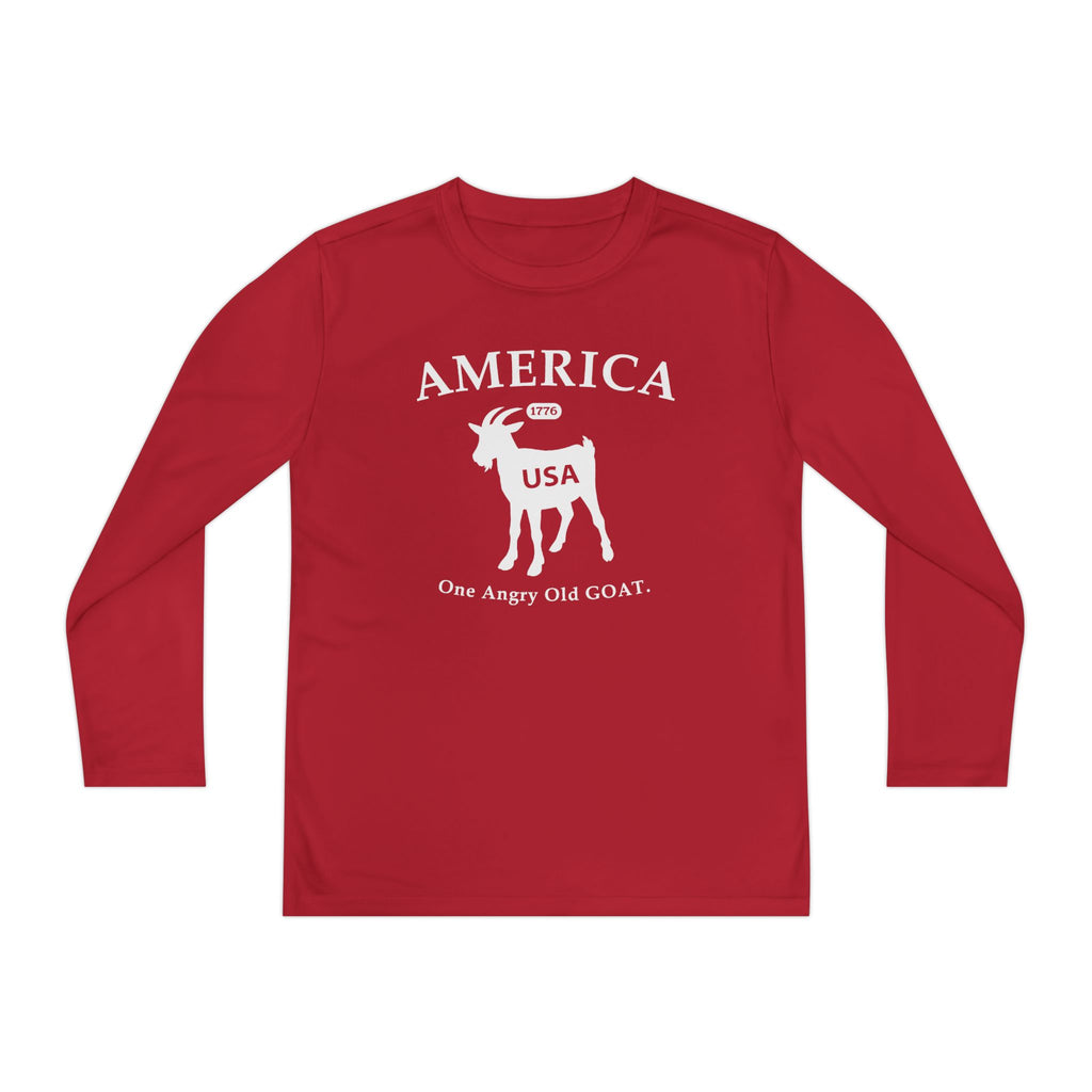 Youth Long Sleeve Tee — 'America USA 205th' Goat Graphic (One Angry Old GOAT)