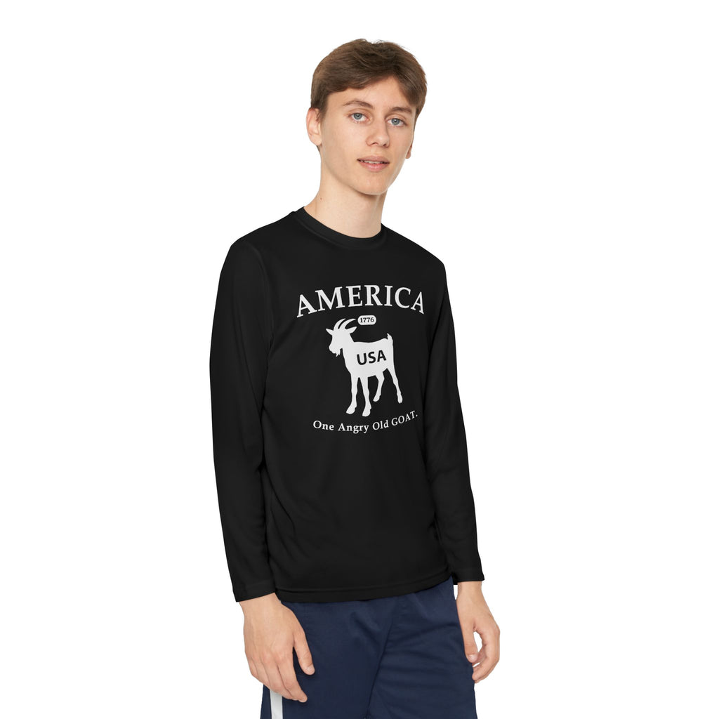 Youth Long Sleeve Tee — 'America USA 205th' Goat Graphic (One Angry Old GOAT)