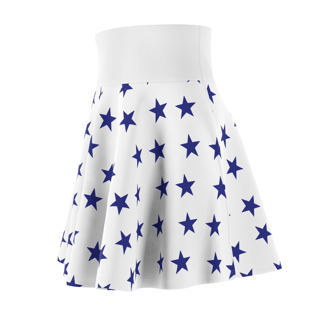 Star Print Skater Skirt — Navy Stars on White, Flared A-Line Casual Skirt