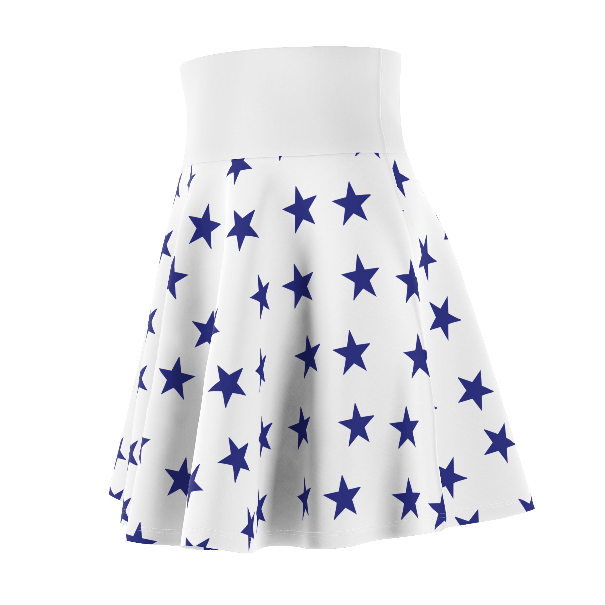 Star Print Skater Skirt — Navy Stars on White, Flared A-Line Casual Skirt