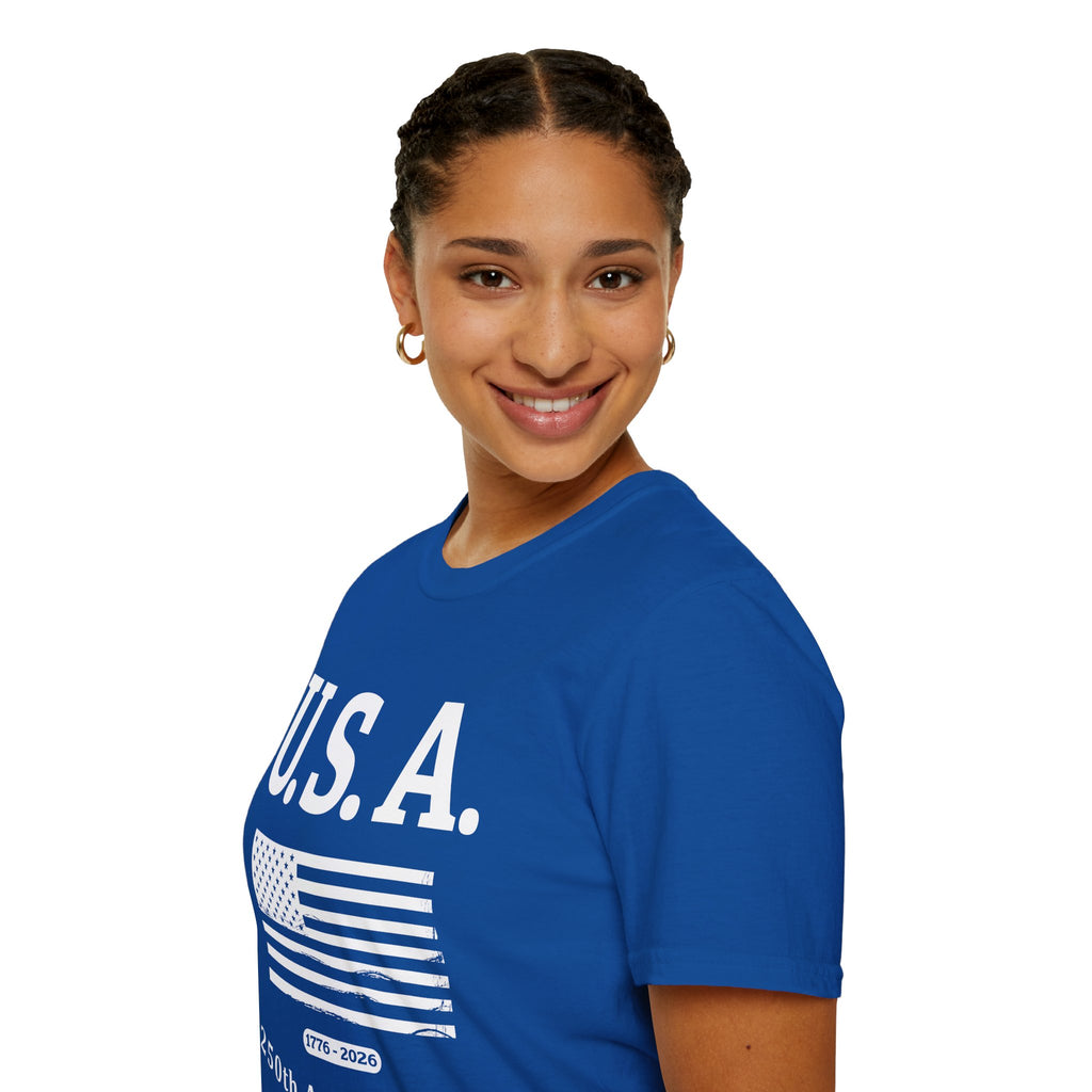 USA 250th Anniversary Soft Style T-Shirt — Patriotic American Flag Tee