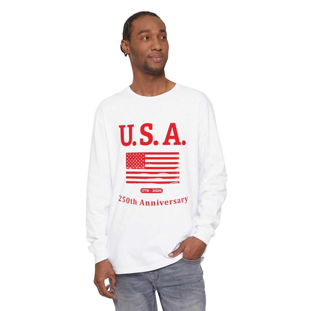 U.S.A. 1776-2026 Distressed Flag Long Sleeve T-Shirt