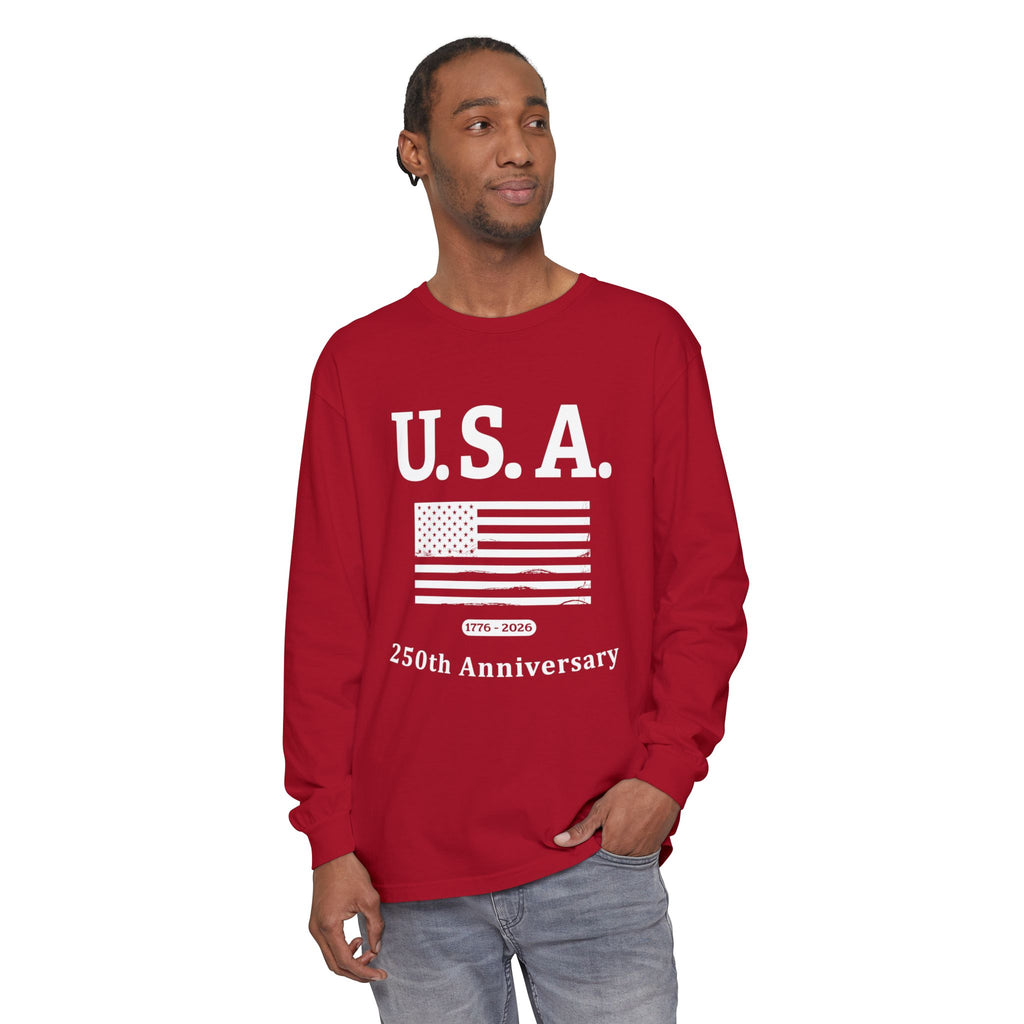 U.S.A. 1776-2026 Distressed Flag Long Sleeve T-Shirt