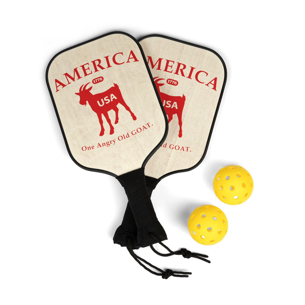America 250th GOAT Pickleball Paddles & Balls Kit — 'One Angry Old GOAT' USA Graphic