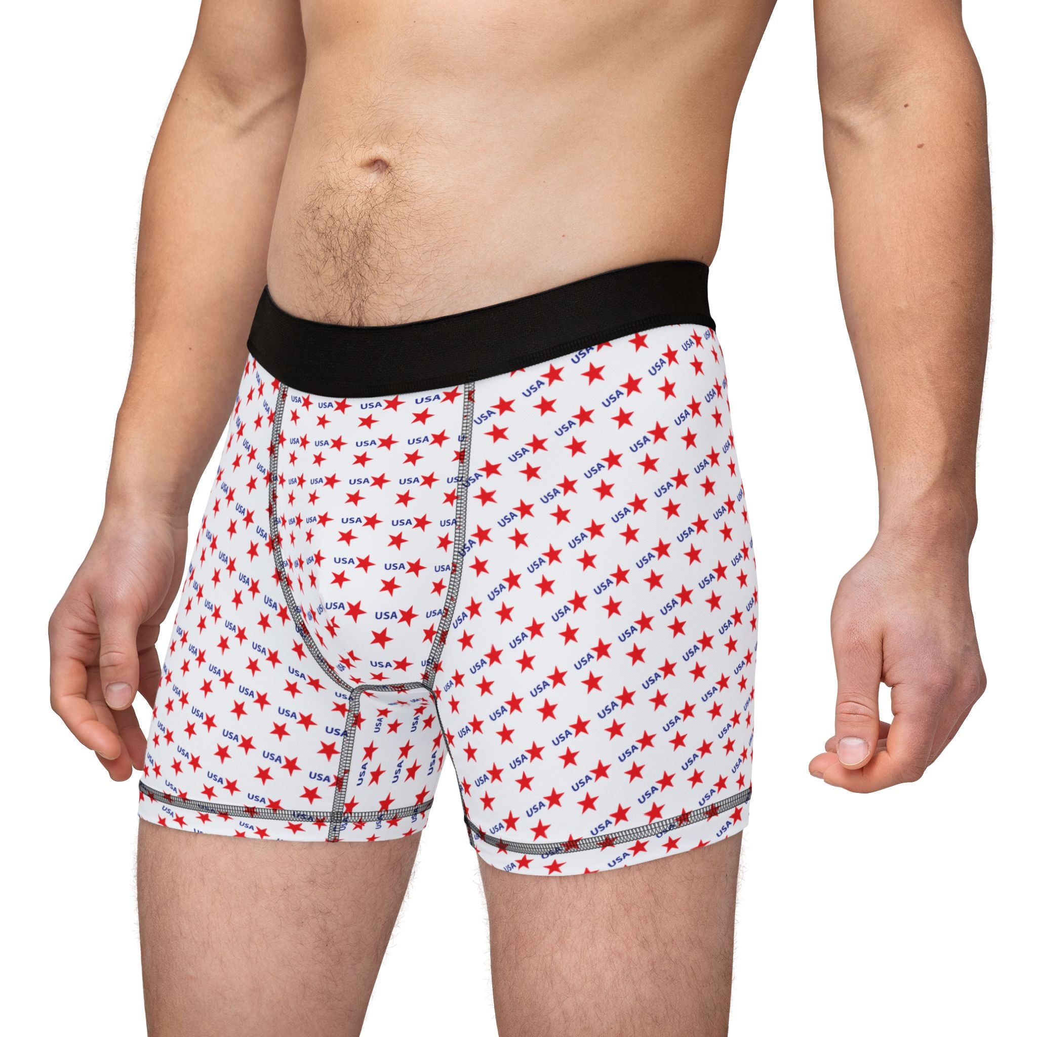 Red Star Pattern Boxer Briefs — Men’s All-Over Print Patriotic Underwear