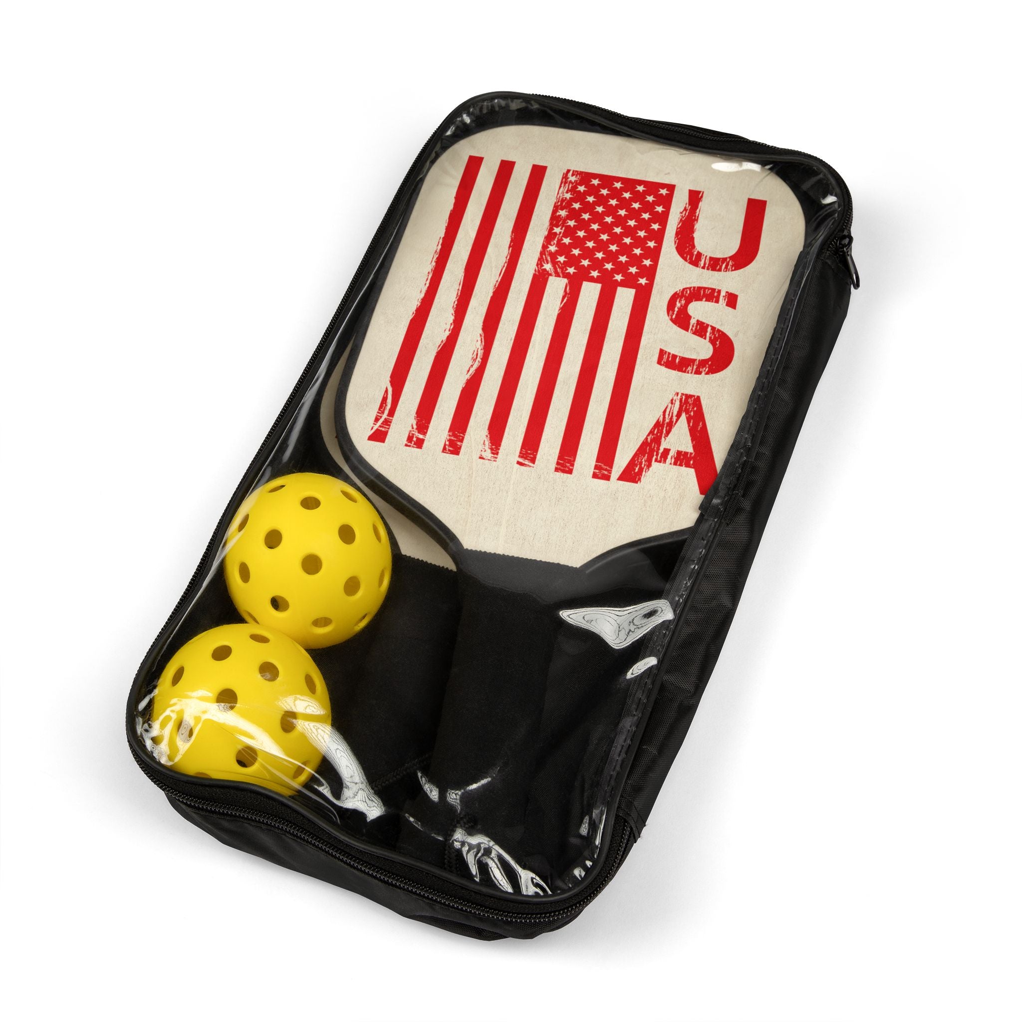 USA Flag Pickleball Paddle Set — Patriotic Pickleball Kit with 2 Paddles & Balls