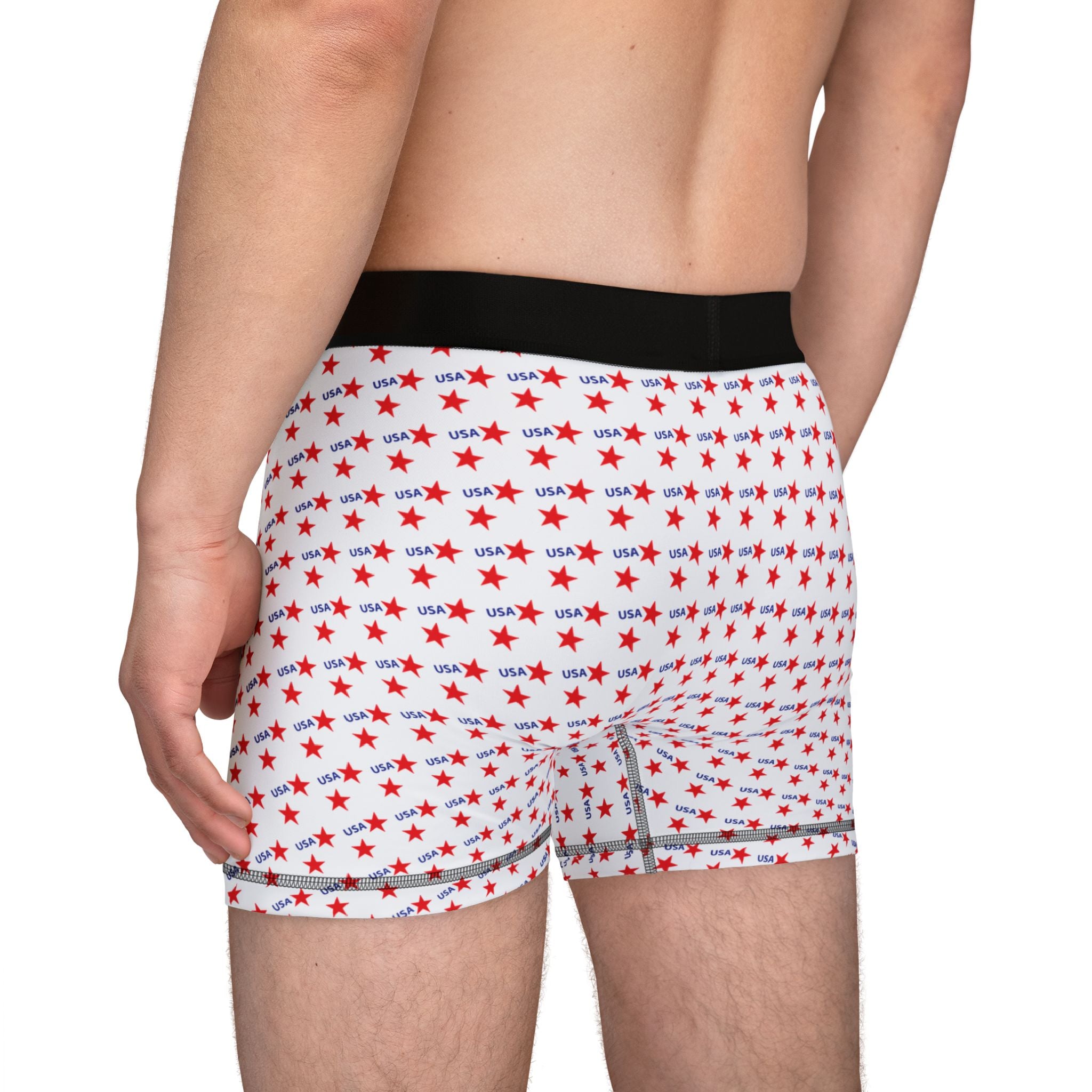 Red Star Pattern Boxer Briefs — Men’s All-Over Print Patriotic Underwear