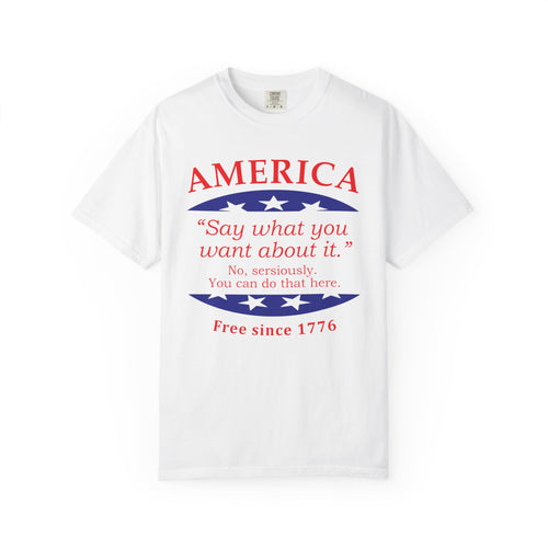 America "Say what you want about it" Patriotic T-Shirt — Free Since 1776