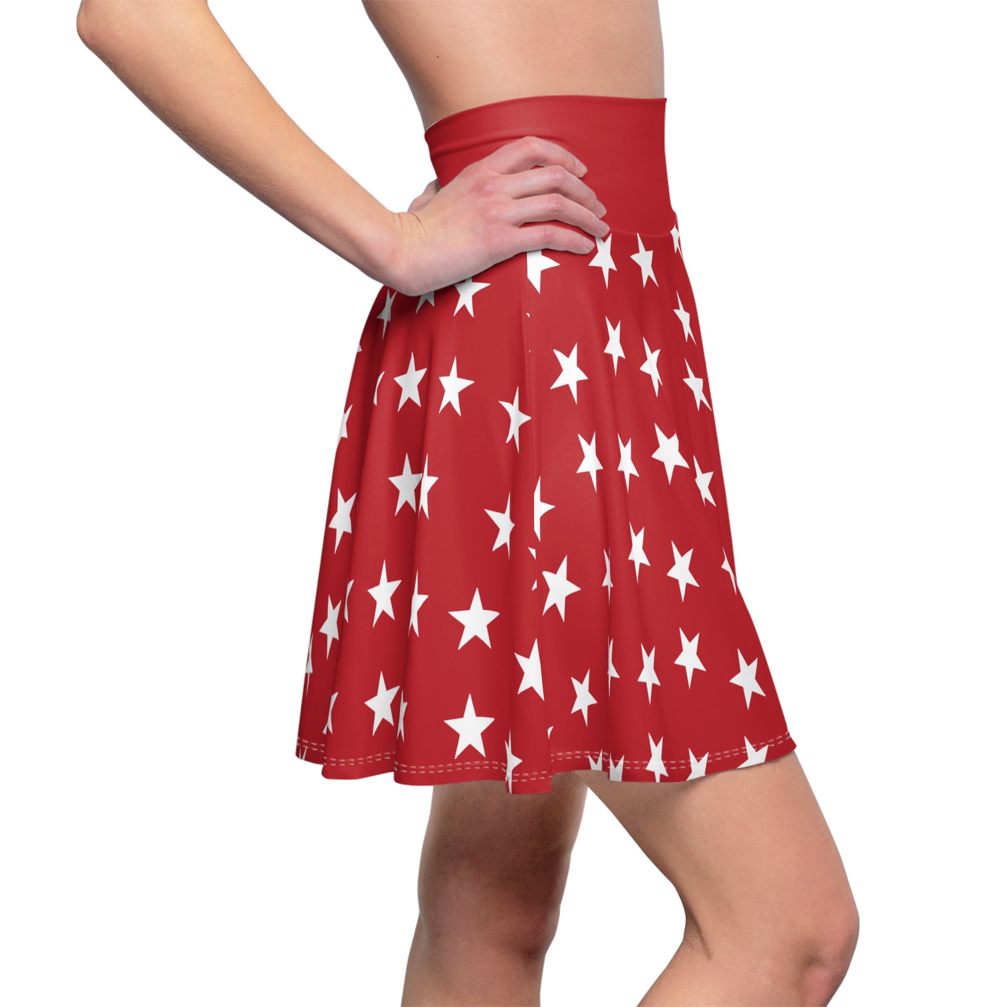 Red Star Skater Skirt — Patriotic White Stars AOP