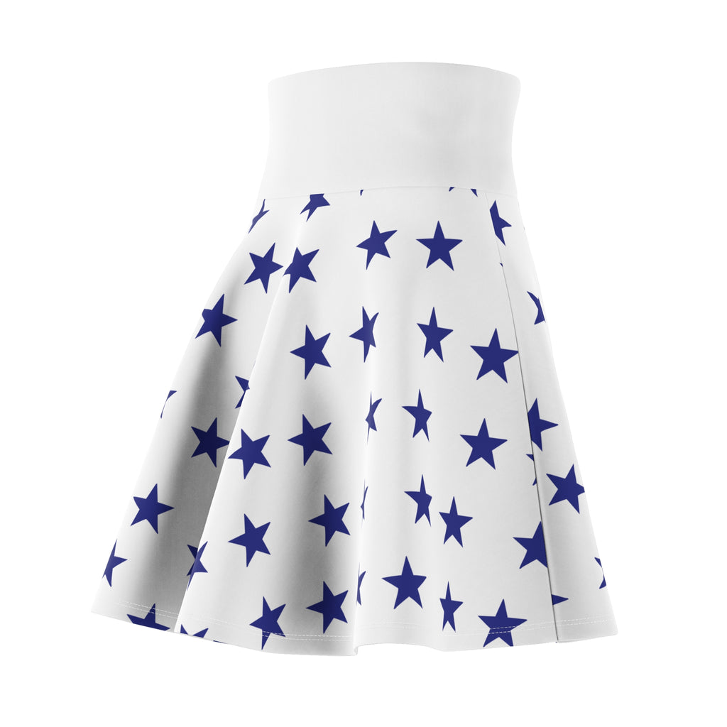 Star Print Skater Skirt — Navy Stars on White, Flared A-Line Casual Skirt