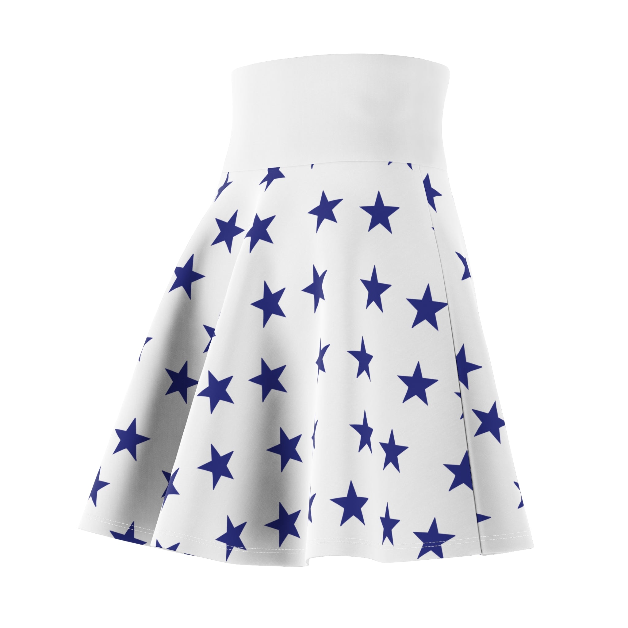 Star Print Skater Skirt — Navy Stars on White, Flared A-Line Casual Skirt