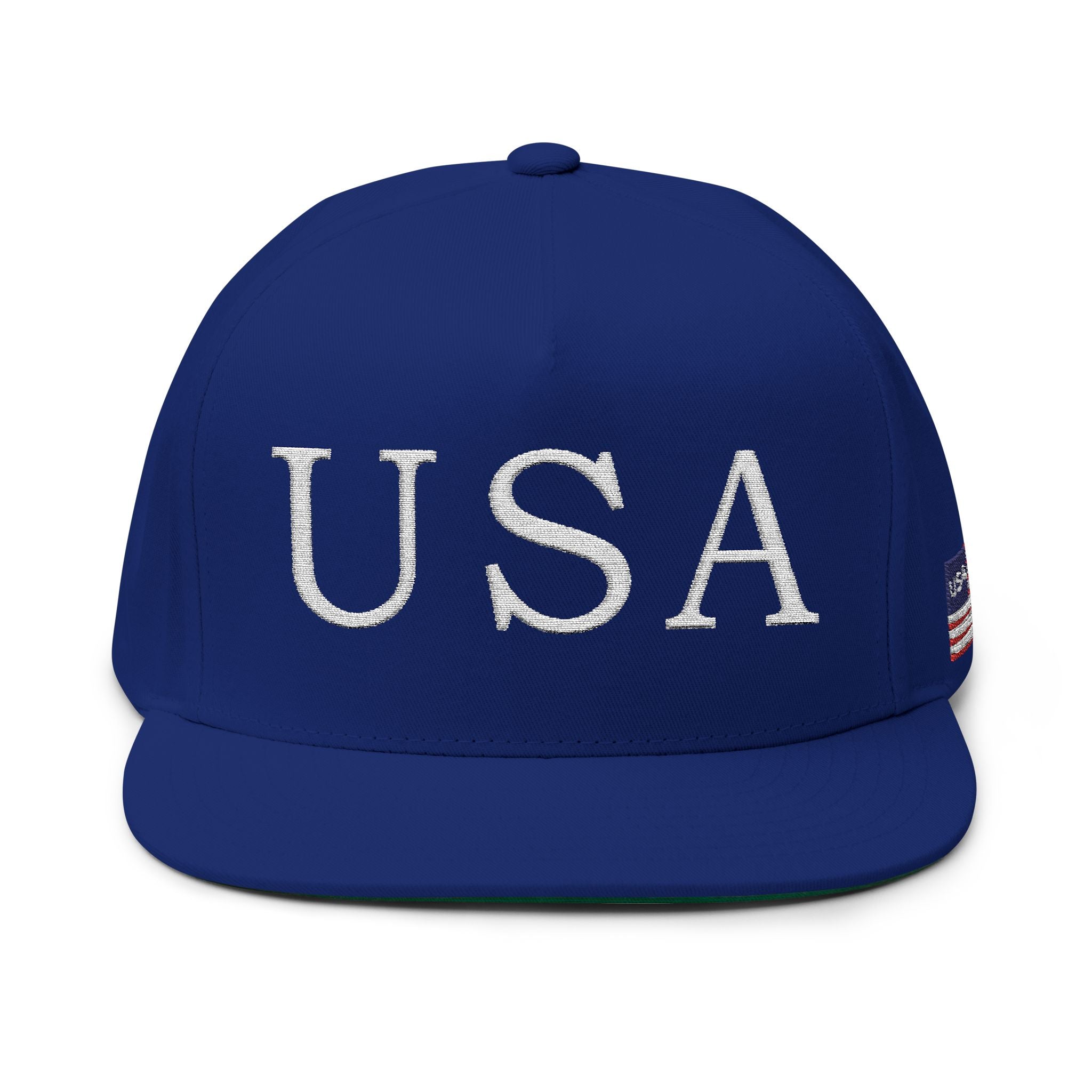 USA Embroidered Dark Color Flat Bill Cap — Patriotic Snapback Hat for 4th of July & Everyday Wear
