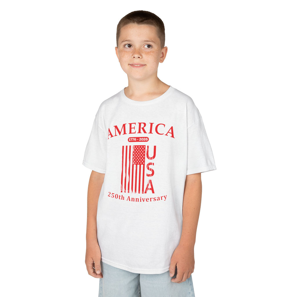 Kids Flag Tee — America USA 250th Anniversary Patriotic Flag Shirt