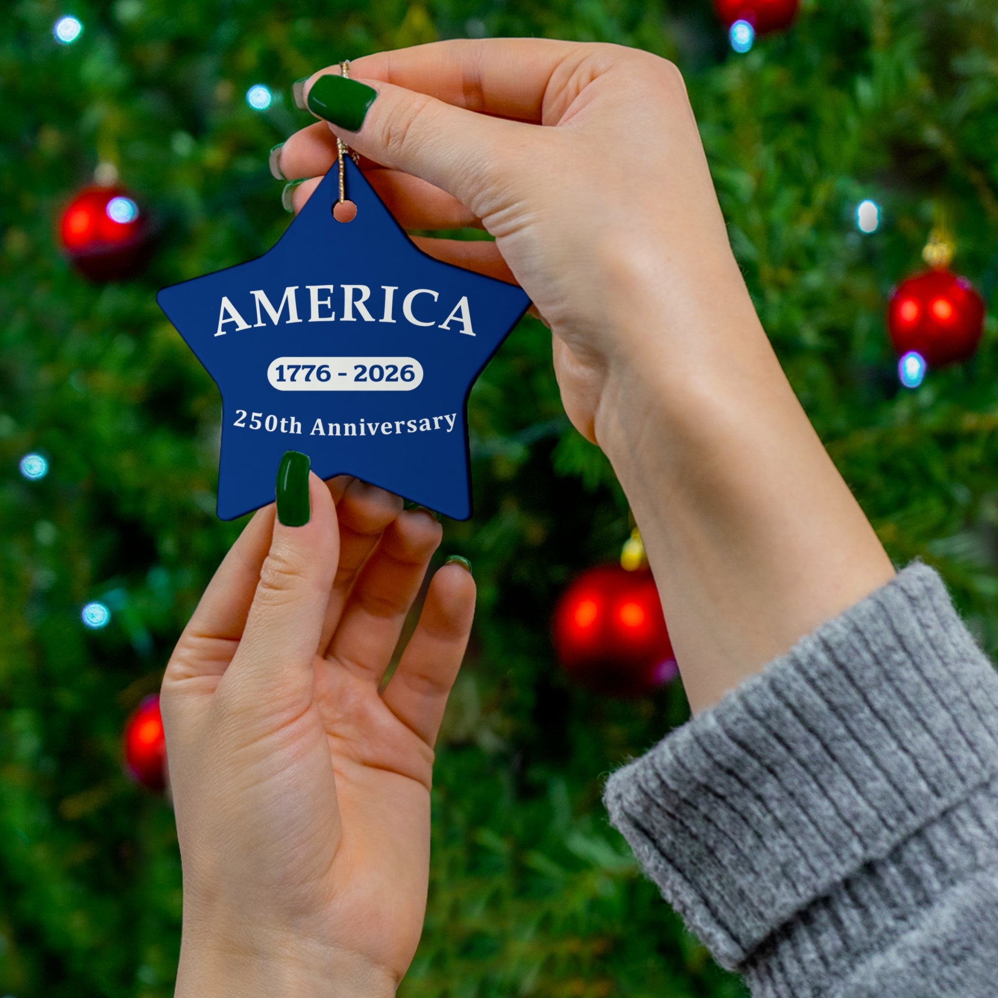America 1776–2026 250th Anniversary Ceramic Blue Star Ornament