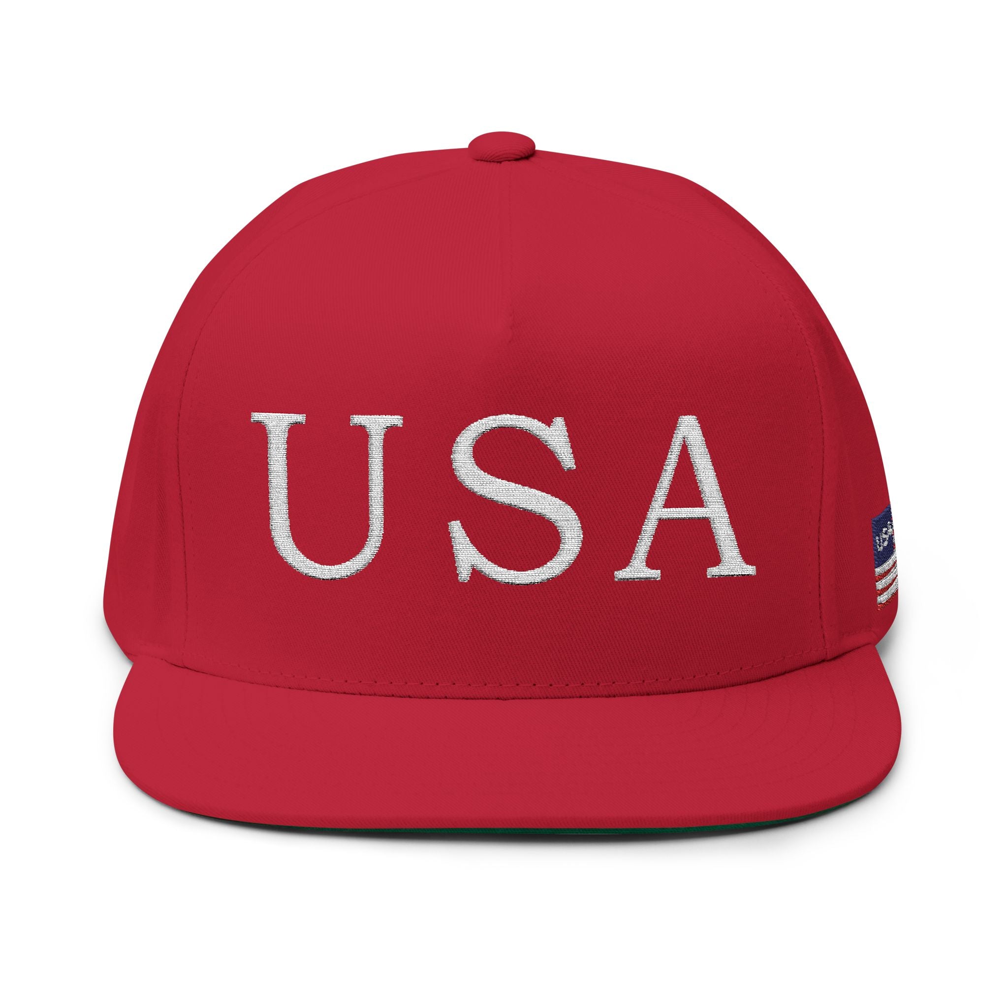 USA Embroidered Dark Color Flat Bill Cap — Patriotic Snapback Hat for 4th of July & Everyday Wear