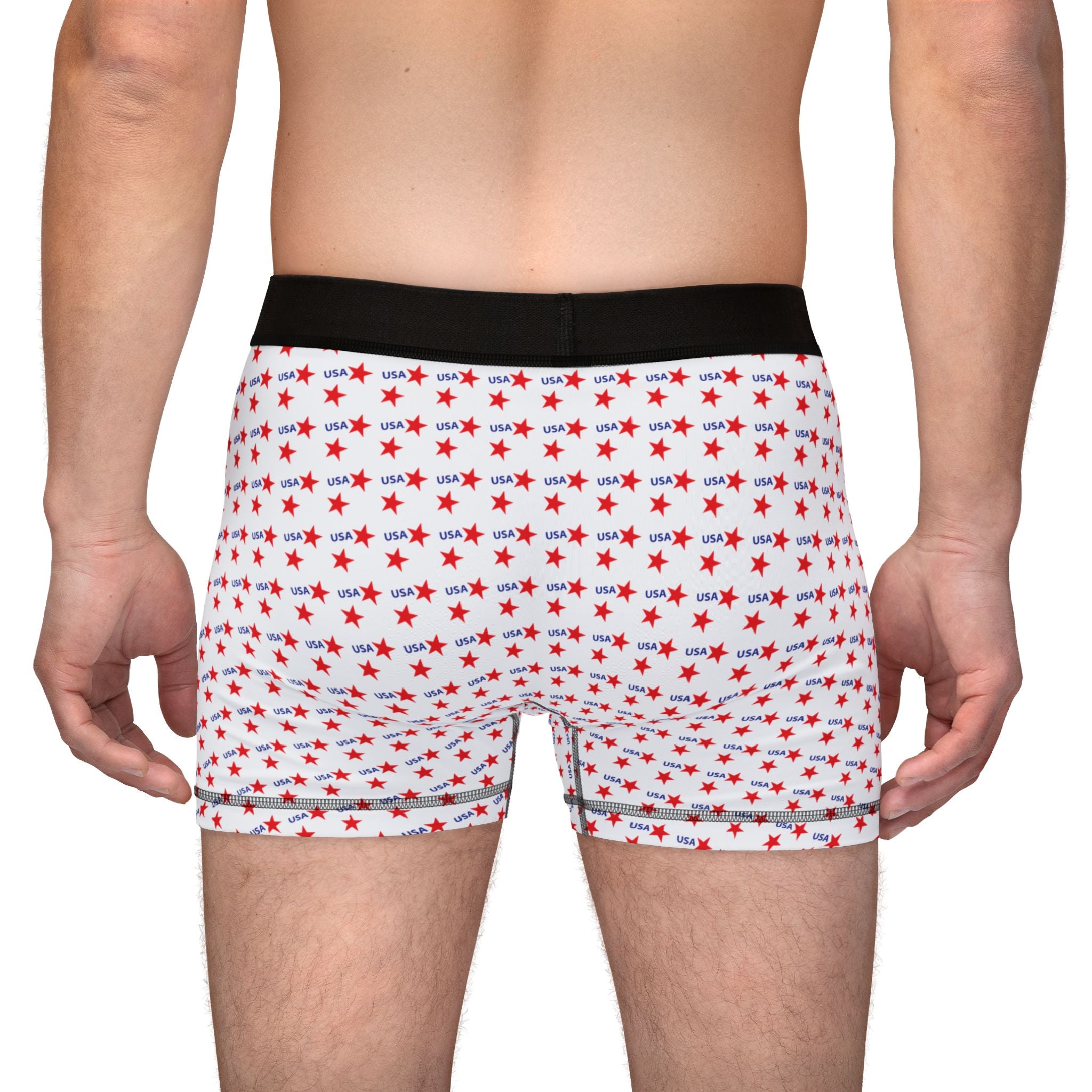 Red Star Pattern Boxer Briefs — Men’s All-Over Print Patriotic Underwear