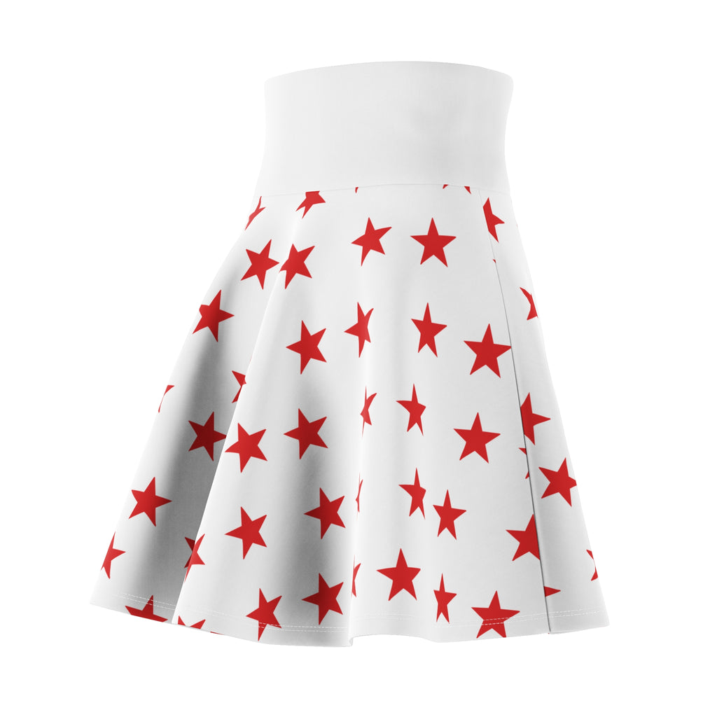 Red Star Print Skater Skirt — Retro Patriotic AOP Women's Mini