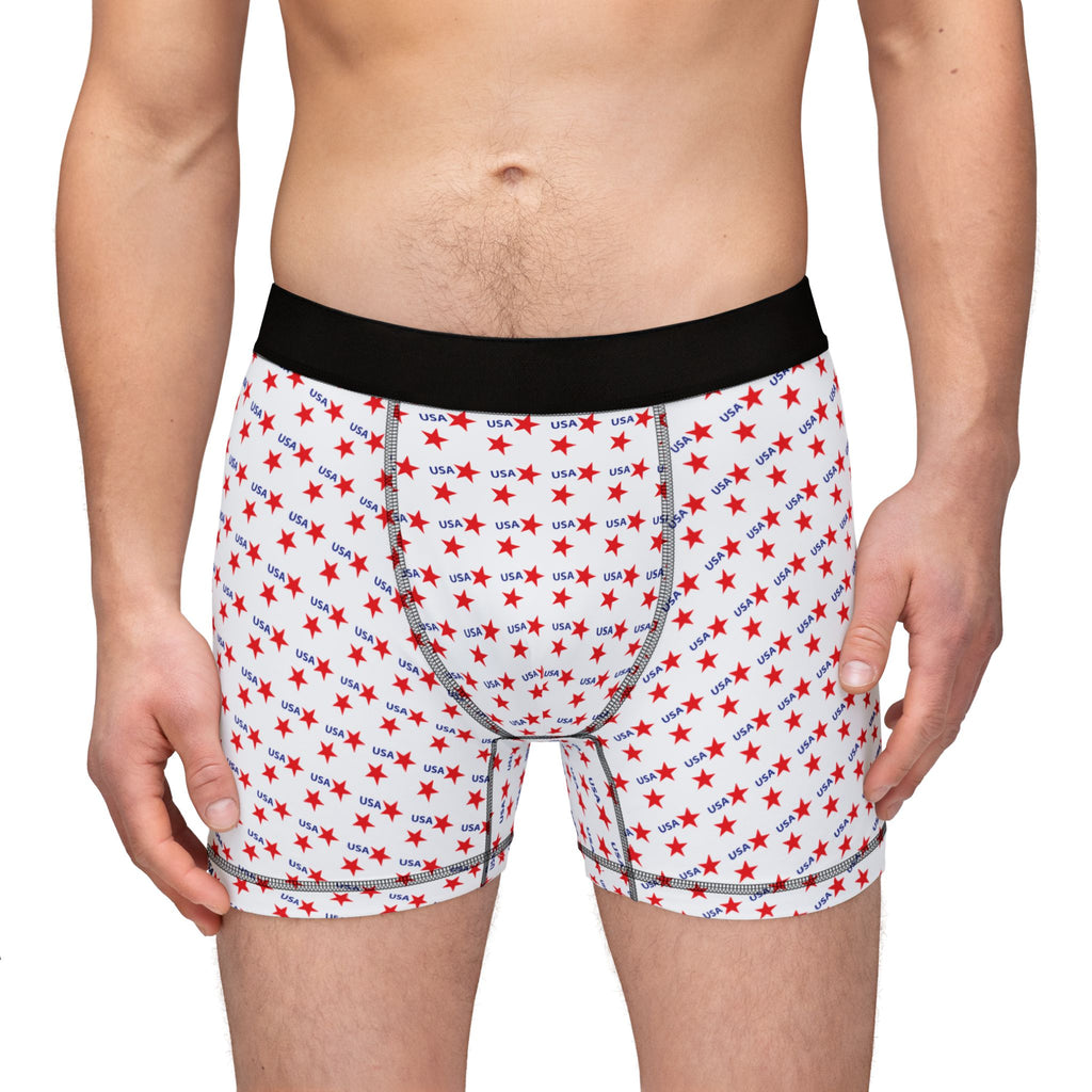 Red Star Pattern Boxer Briefs — Men’s All-Over Print Patriotic Underwear