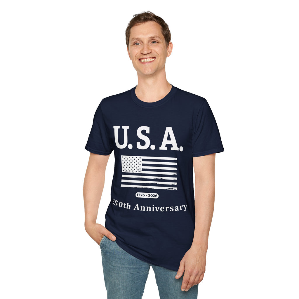 USA 250th Anniversary Soft Style T-Shirt — Patriotic American Flag Tee