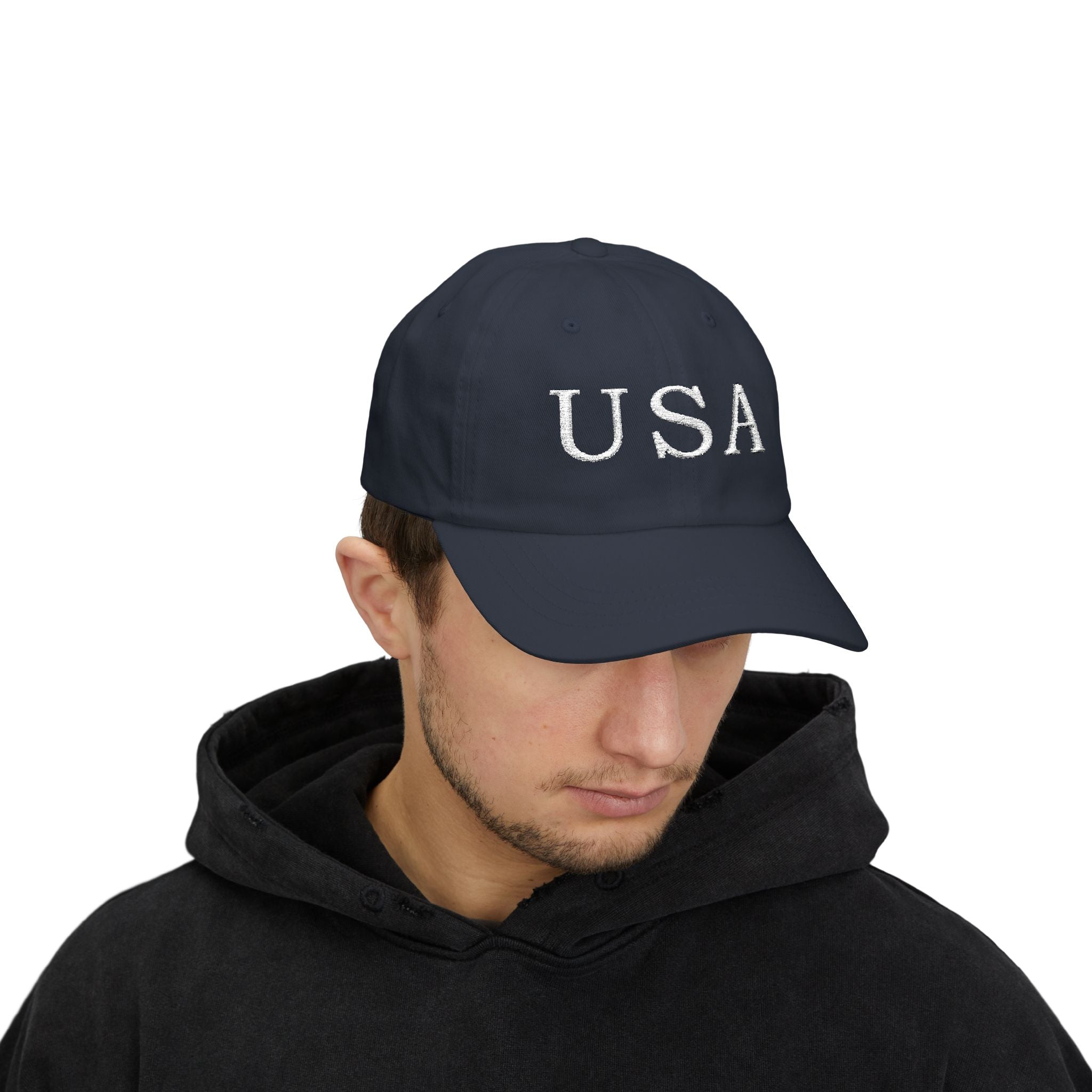 USA Dark Colors Dad Cap - Military Camouflage Baseball Hat with USA Embroidered Text