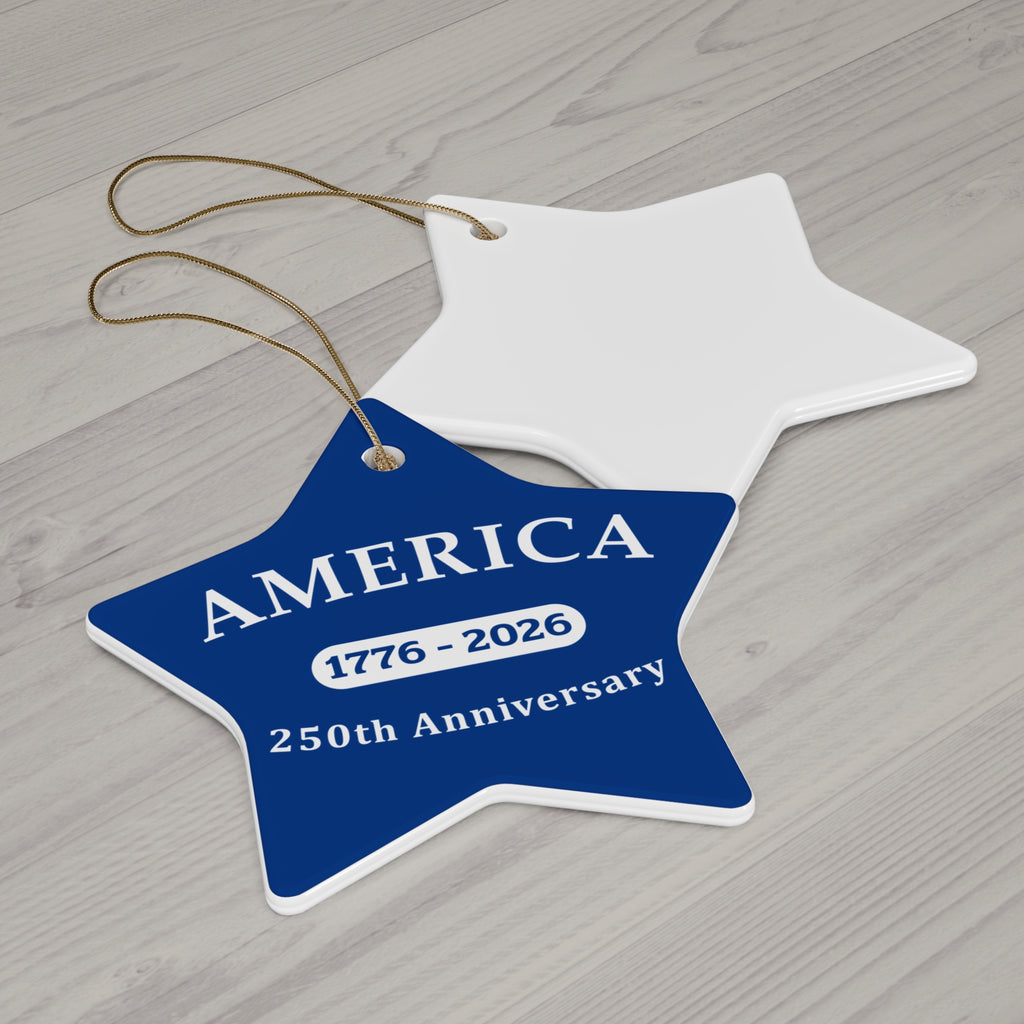 America 1776–2026 250th Anniversary Ceramic Blue Star Ornament