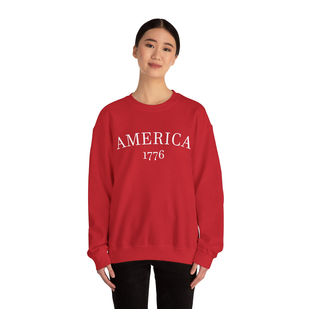 America 1776 Sweatshirt — Patriotic Red Crewneck