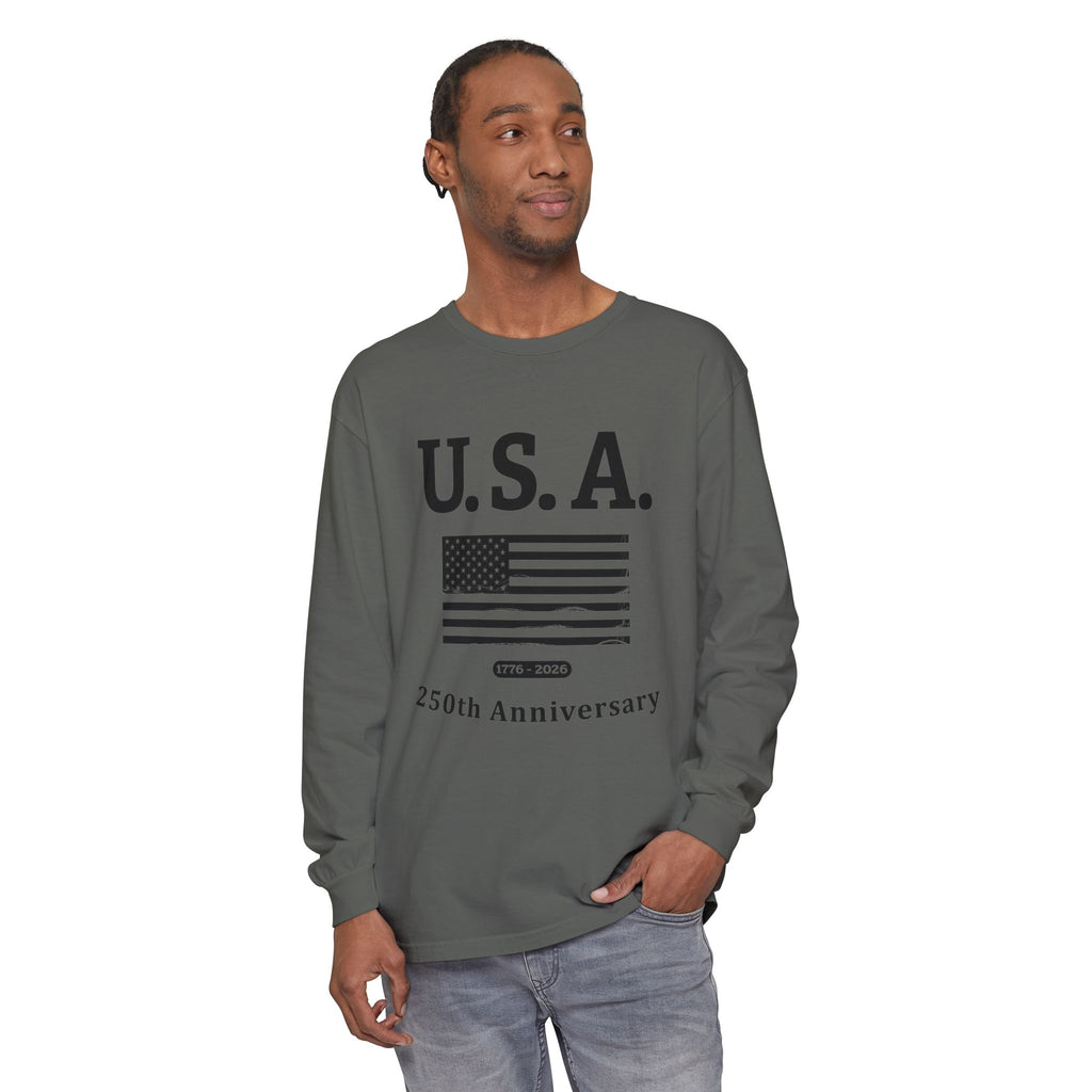 U.S.A. 1776-2026 Distressed Flag Long Sleeve T-Shirt