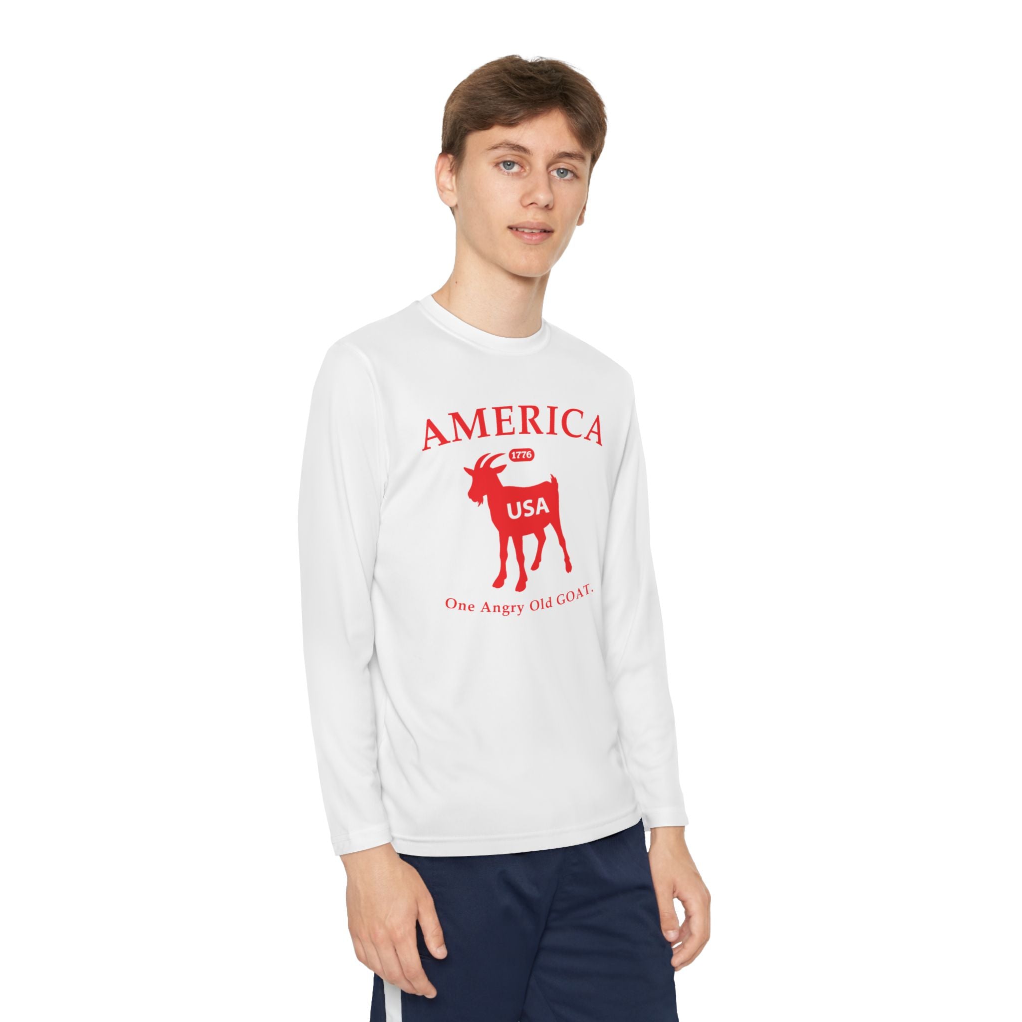 Youth Long Sleeve Tee — 'America USA 205th' Goat Graphic (One Angry Old GOAT)