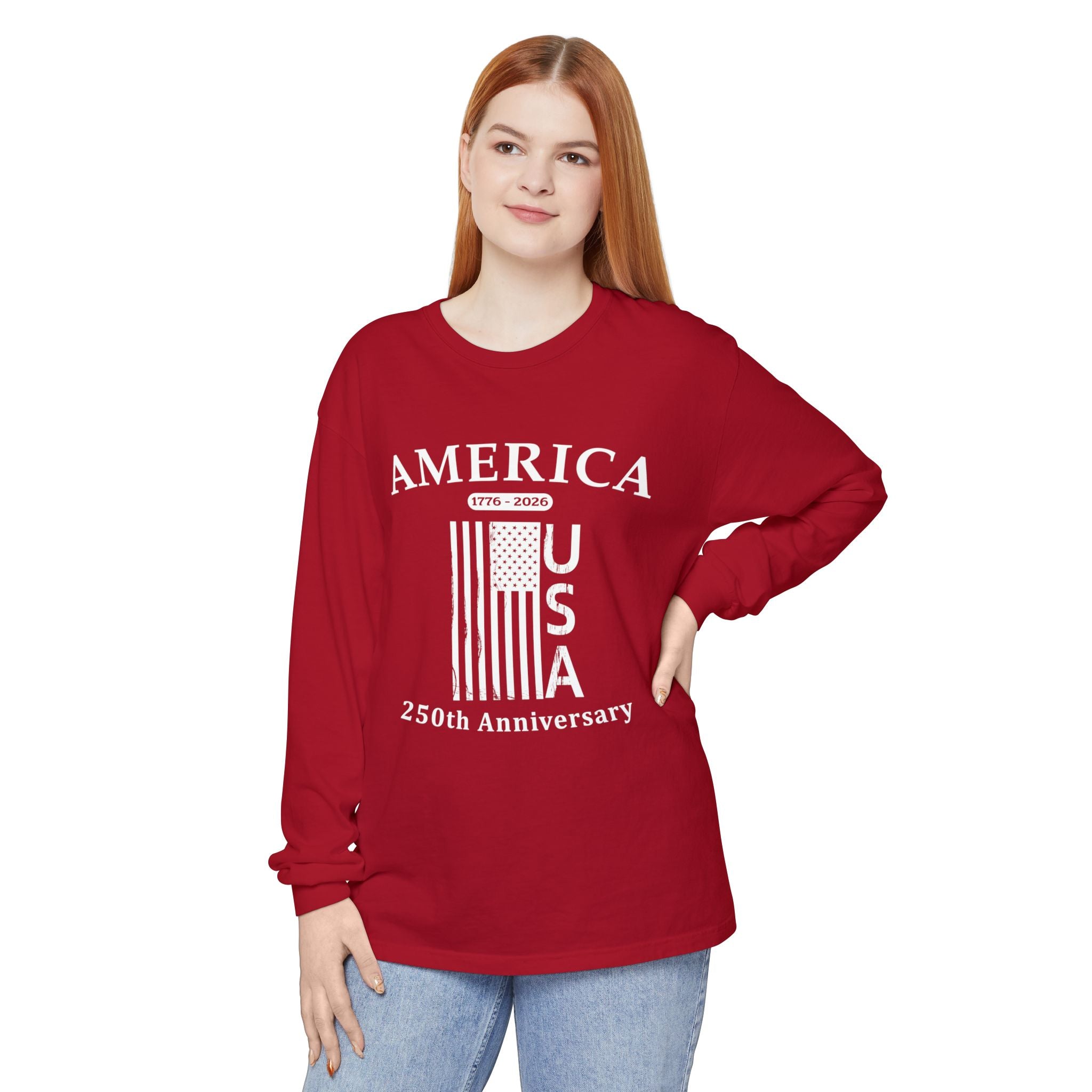 America 1776 Distressed Flag Long Sleeve Tee