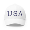 USA Embroidered Light Color Fitted Cap — Classic Patriotic White Hat