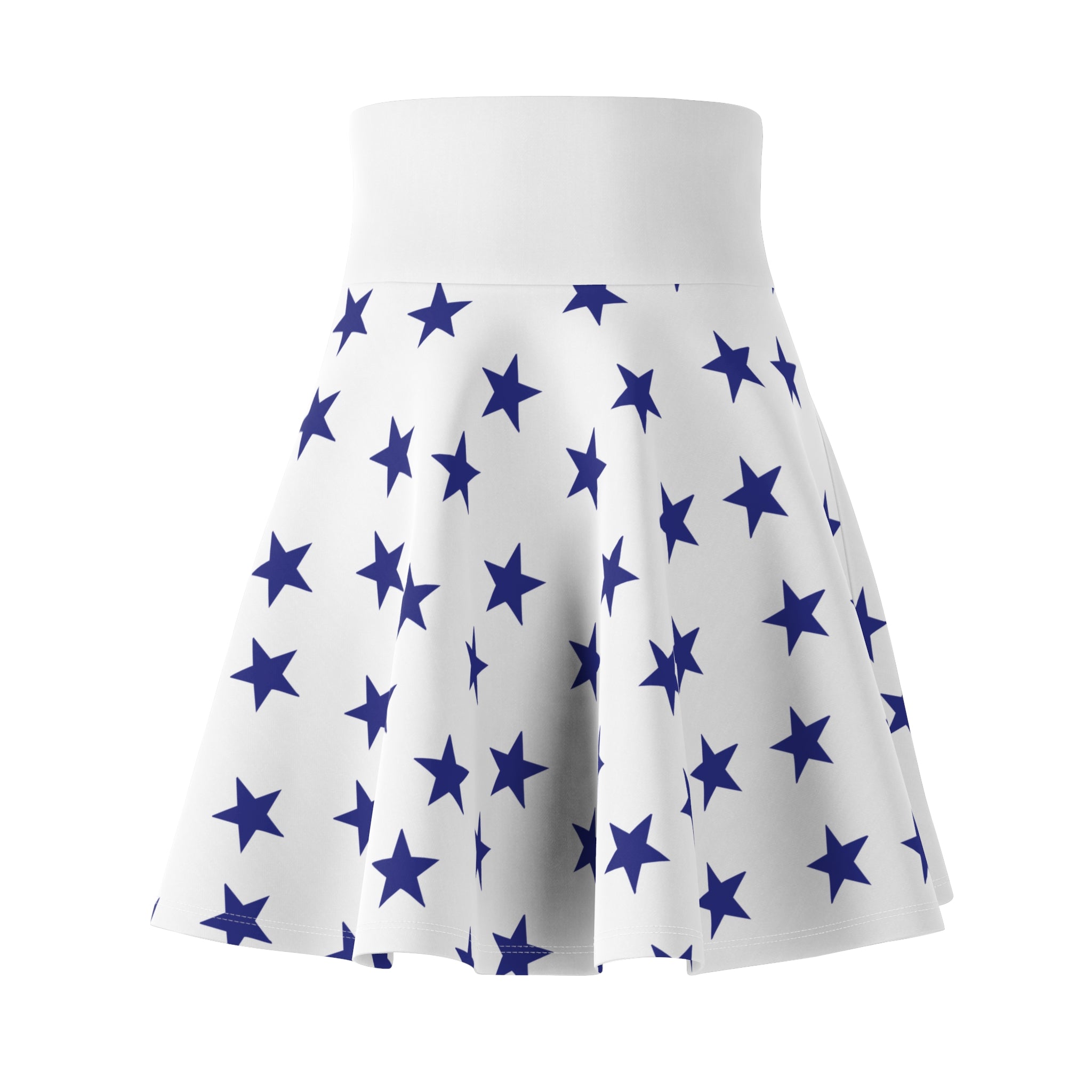 Star Print Skater Skirt — Navy Stars on White, Flared A-Line Casual Skirt