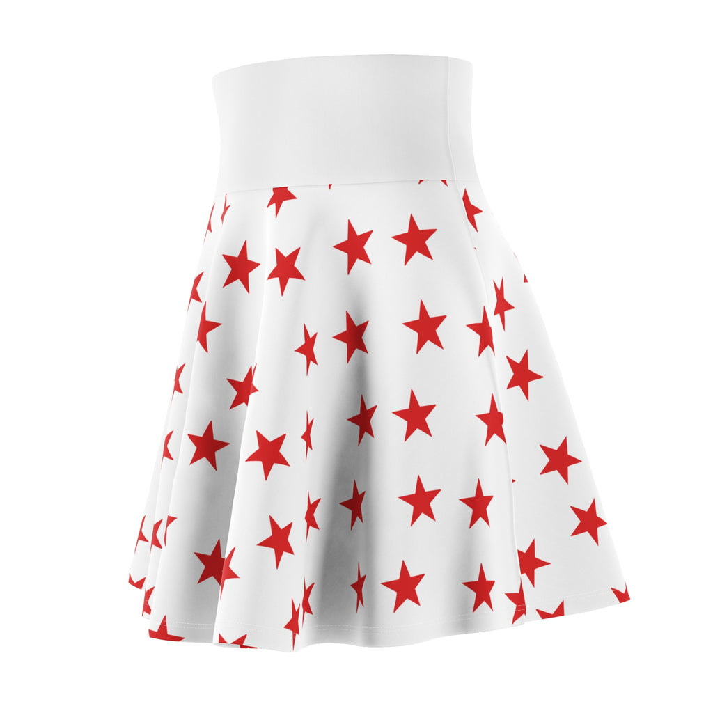 Red Star Print Skater Skirt — Retro Patriotic AOP Women's Mini