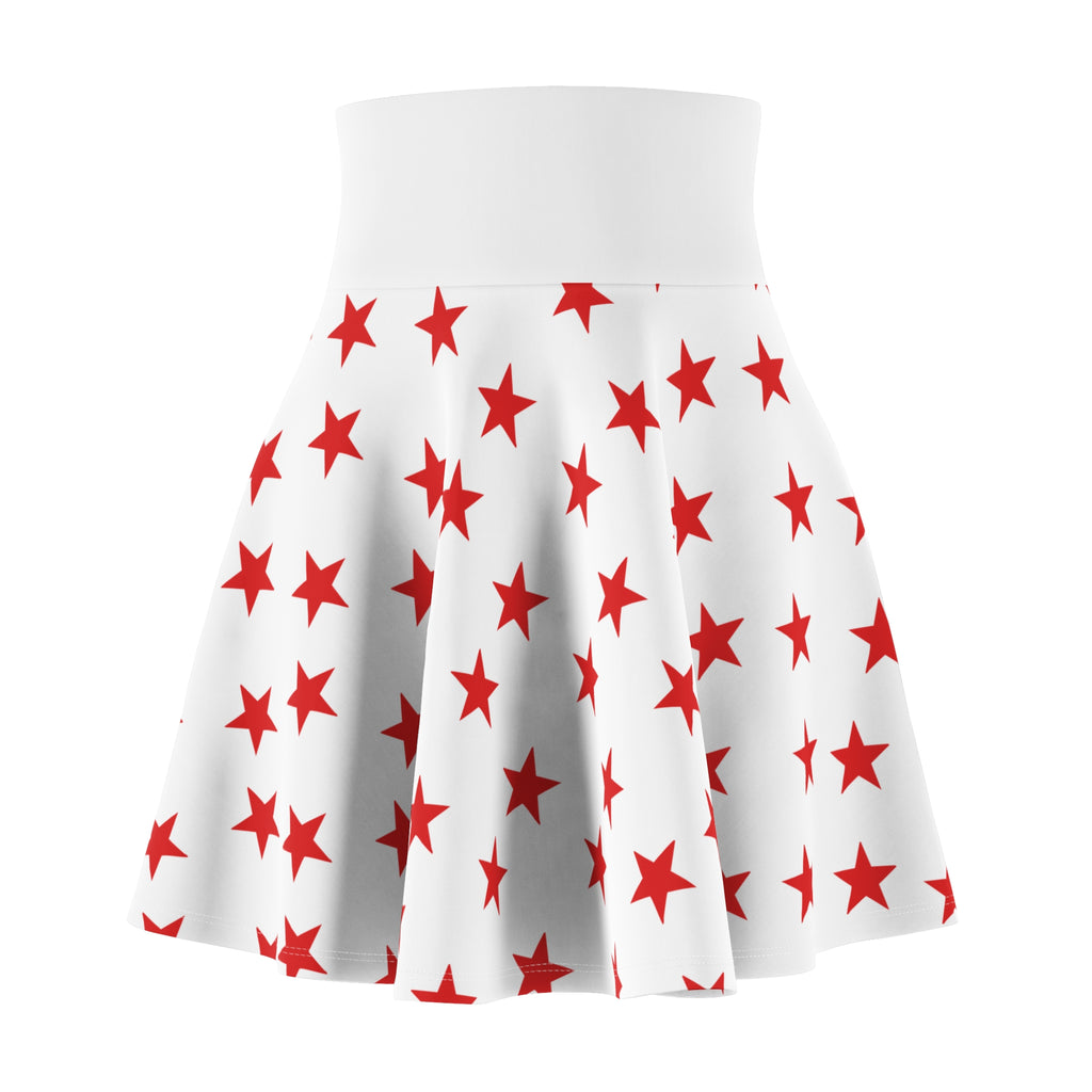 Red Star Print Skater Skirt — Retro Patriotic AOP Women's Mini