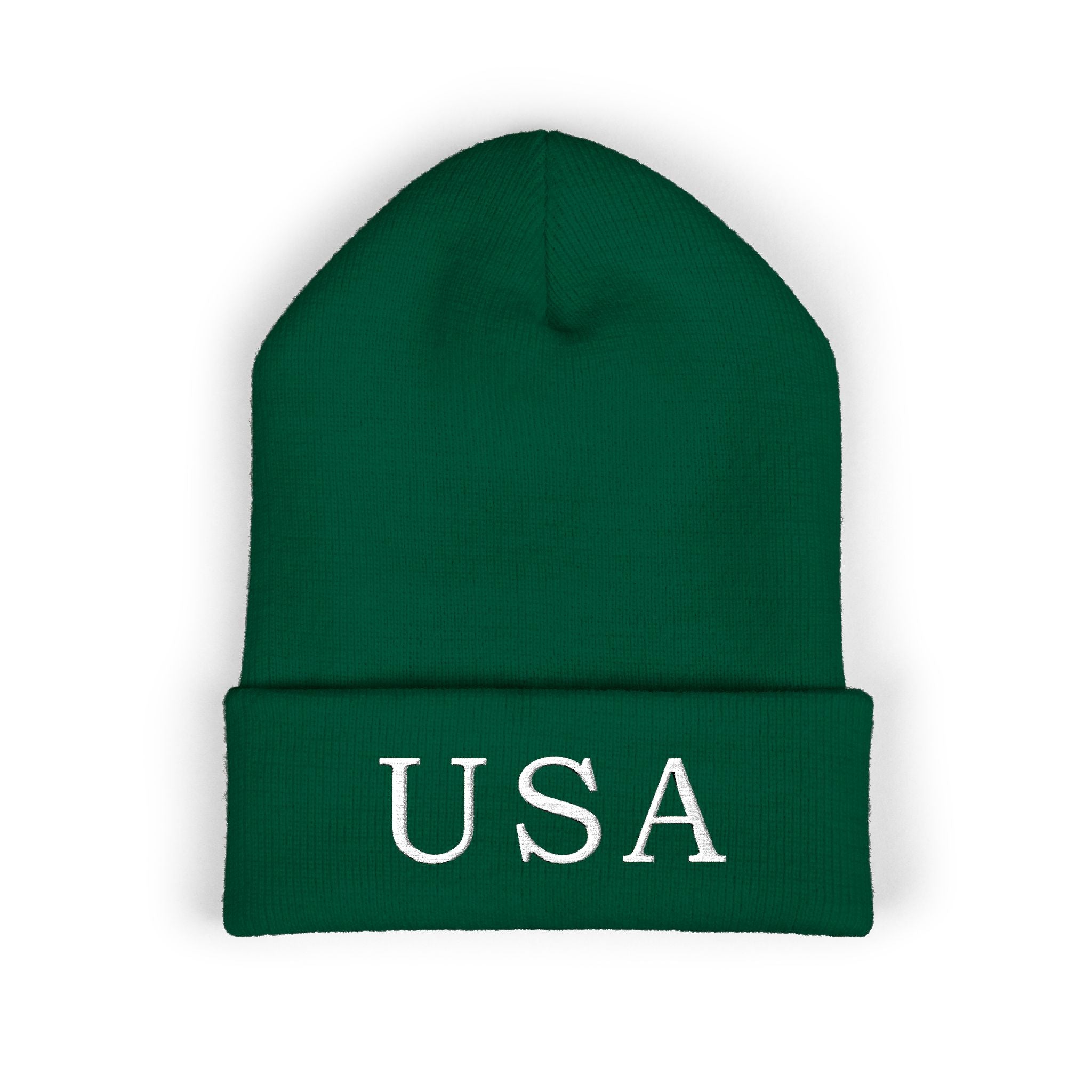 USA Embroidered Dark Color Cuffed Beanie — Patriotic Knit Hat