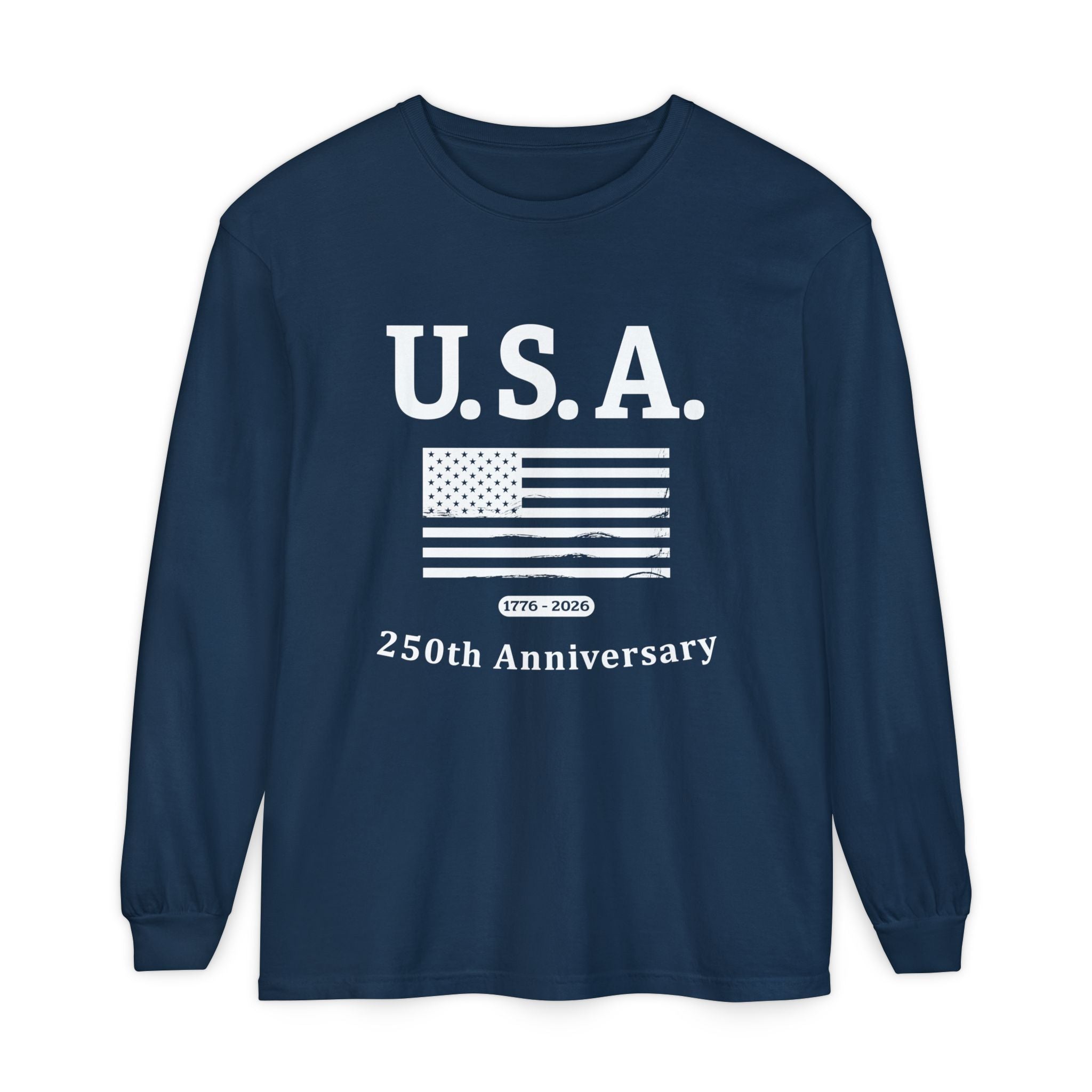U.S.A. 1776-2026 Distressed Flag Long Sleeve T-Shirt