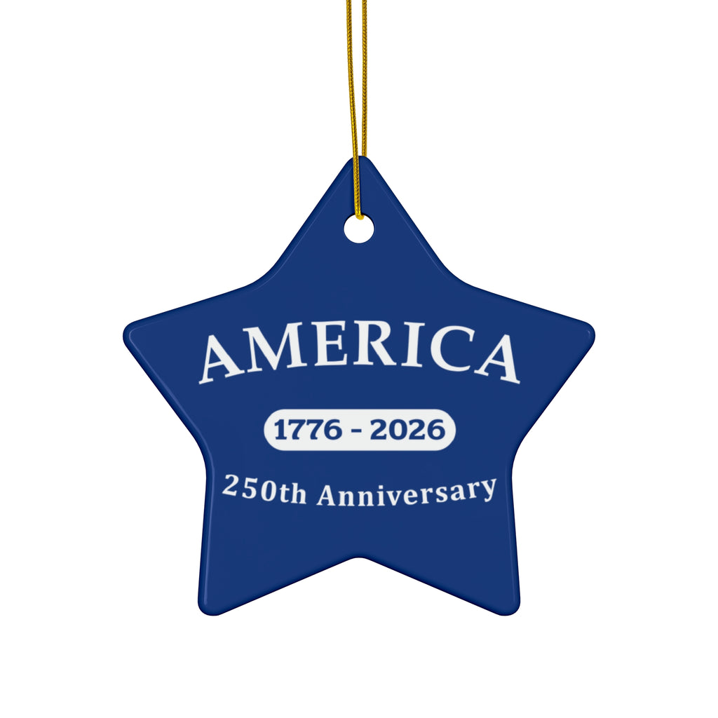 America 1776–2026 250th Anniversary Ceramic Blue Star Ornament