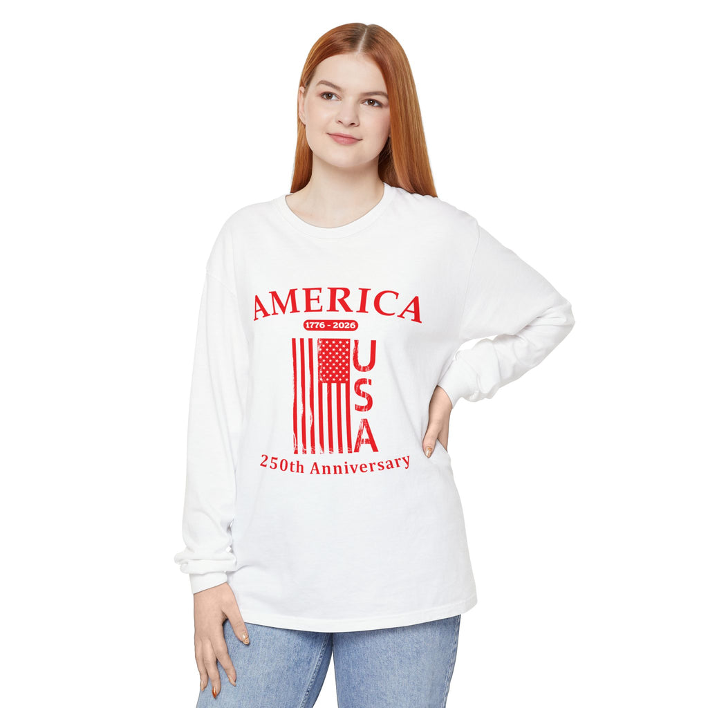 America 1776 Distressed Flag Long Sleeve Tee