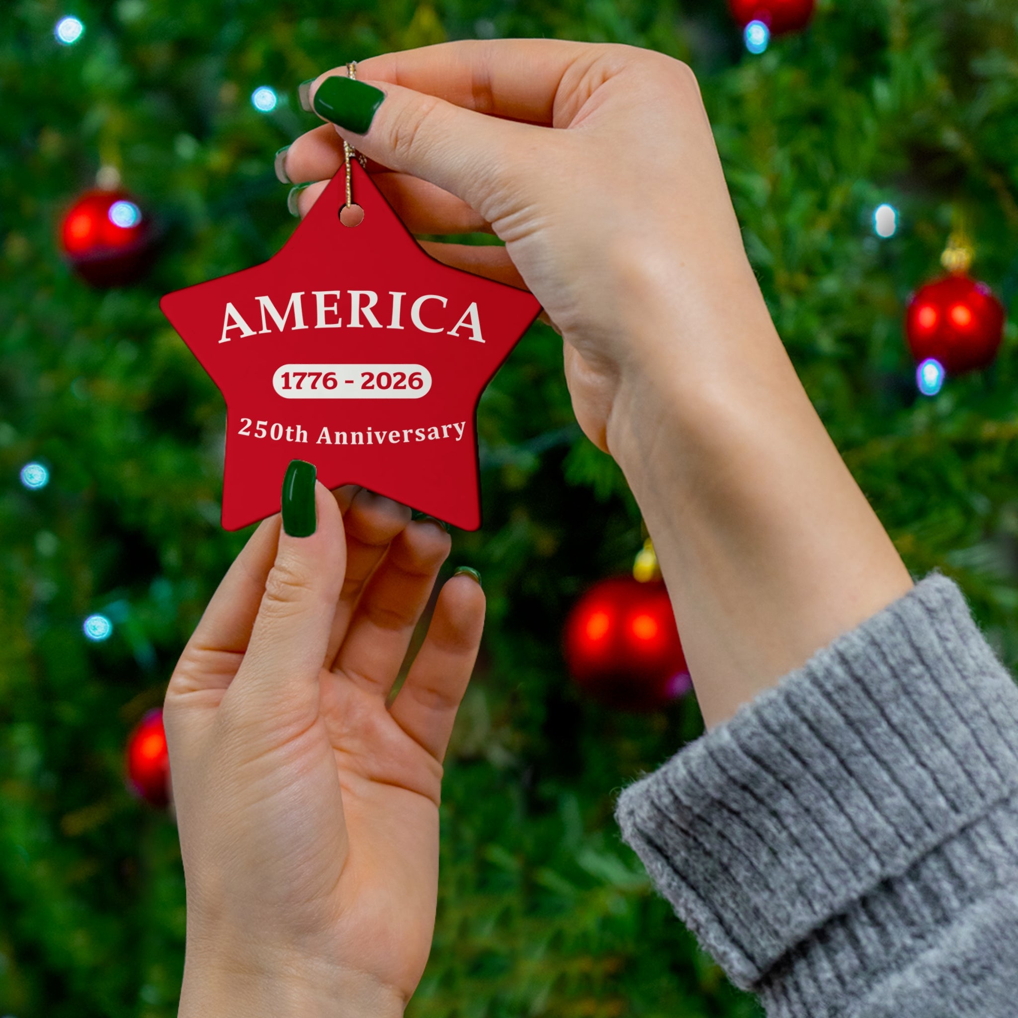 America 1776–2026 250th Anniversary Ceramic Red Star Ornament