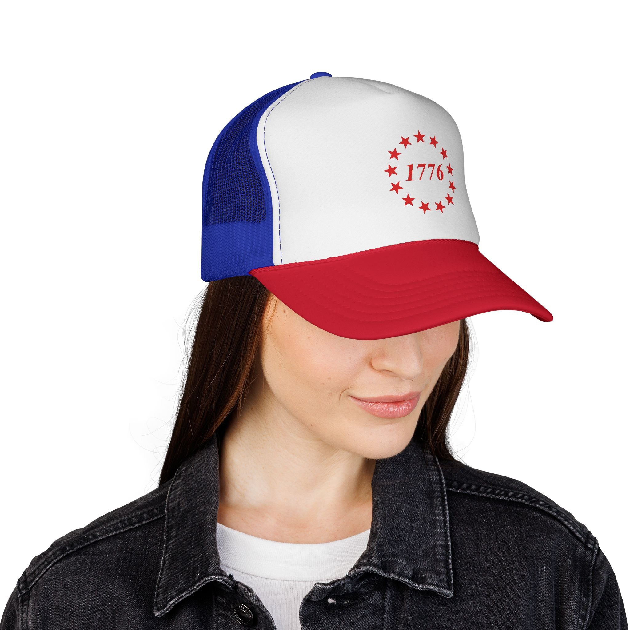 1776 13 Stars Trucker Cap — Patriotic Red White & Blue Mesh Hat