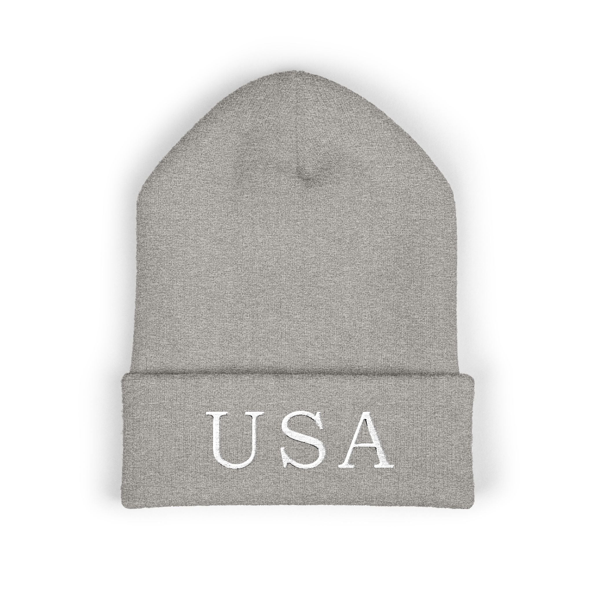 USA Embroidered Dark Color Cuffed Beanie — Patriotic Knit Hat