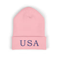 USA Embroidered Light Color Beanie - Classic Cuffed Knit Winter Hat