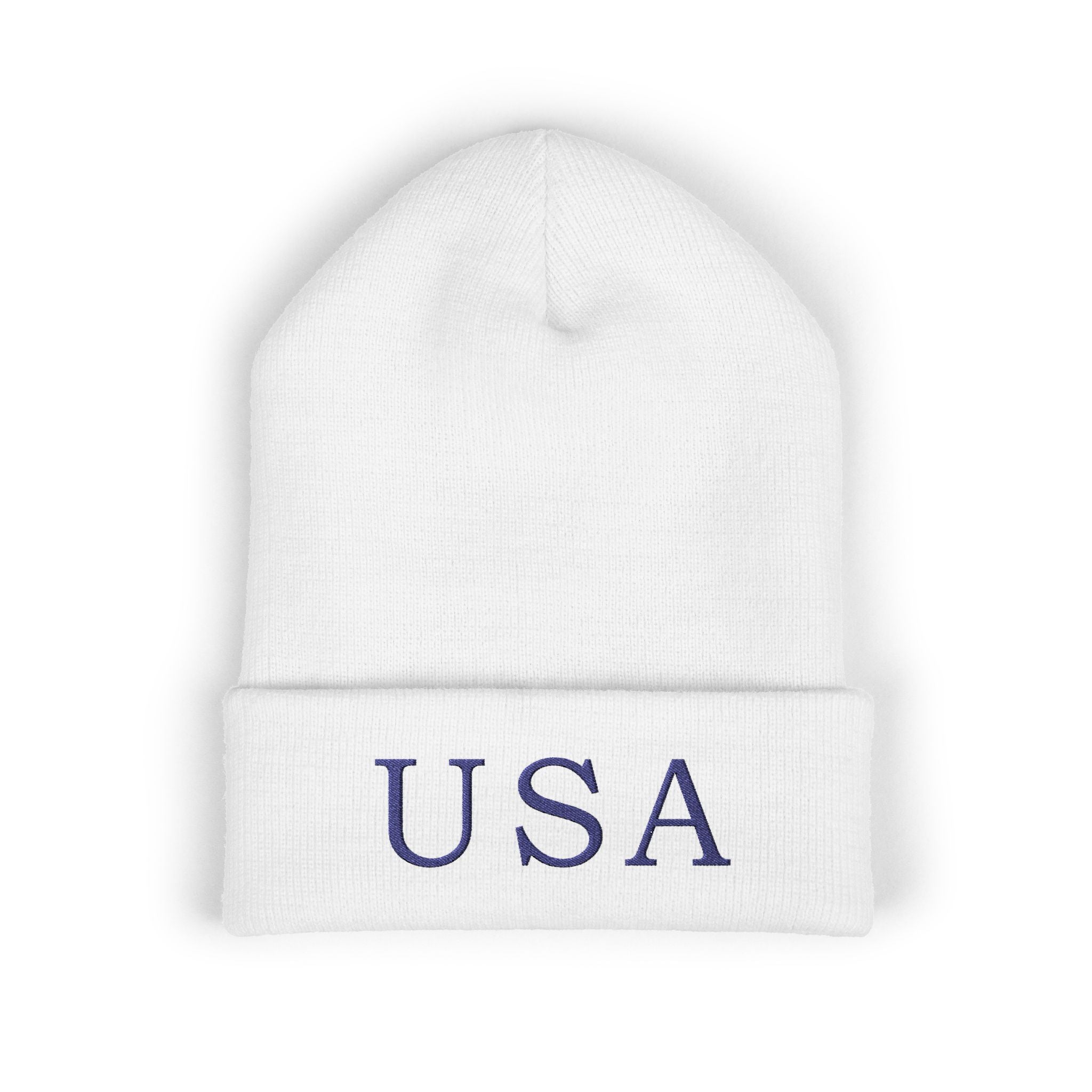 USA Embroidered Light Color Beanie - Classic Cuffed Knit Winter Hat