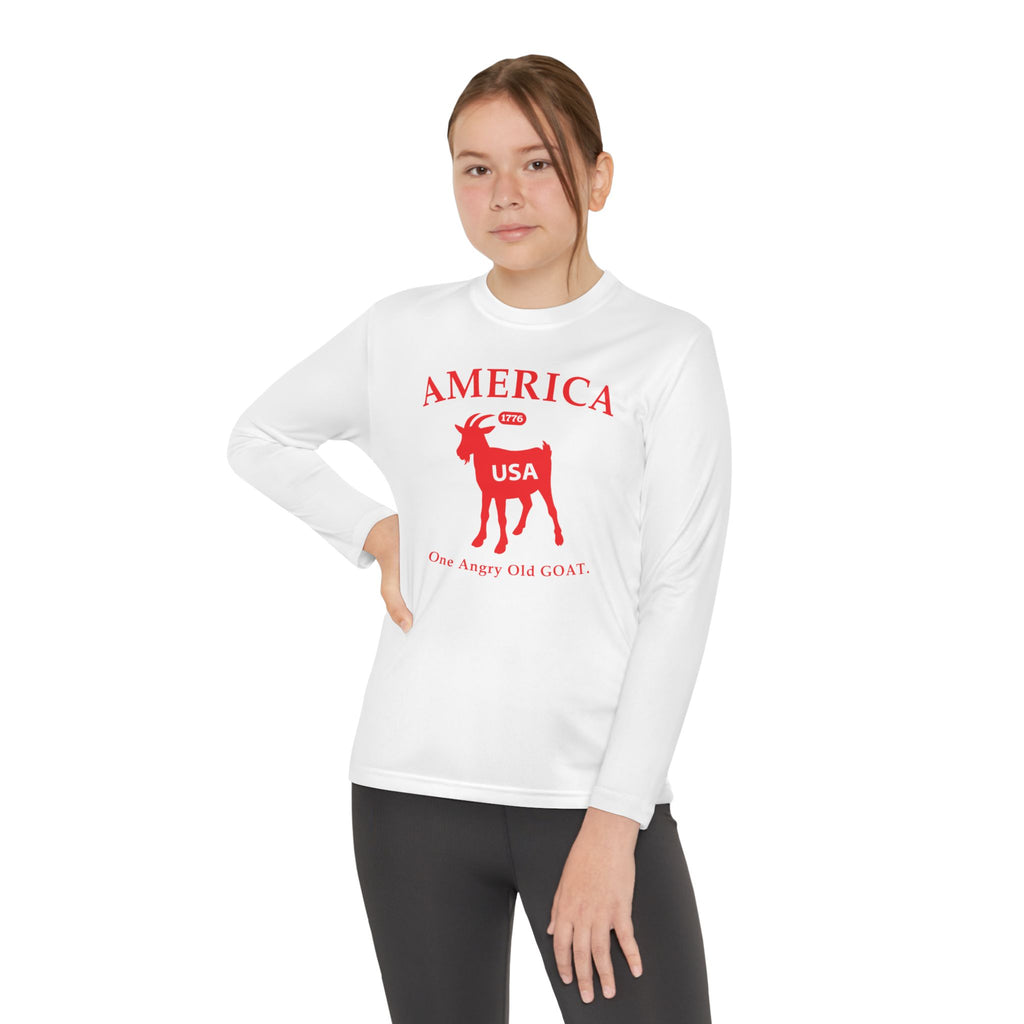 Youth Long Sleeve Tee — 'America USA 205th' Goat Graphic (One Angry Old GOAT)